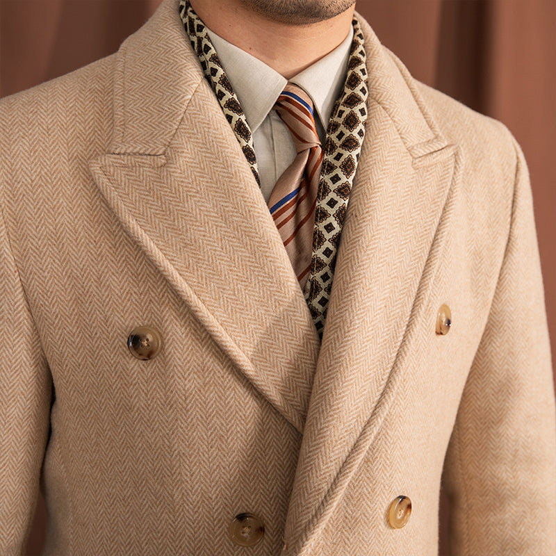 Vintage Men's Wool Herringbone Polo Coat
