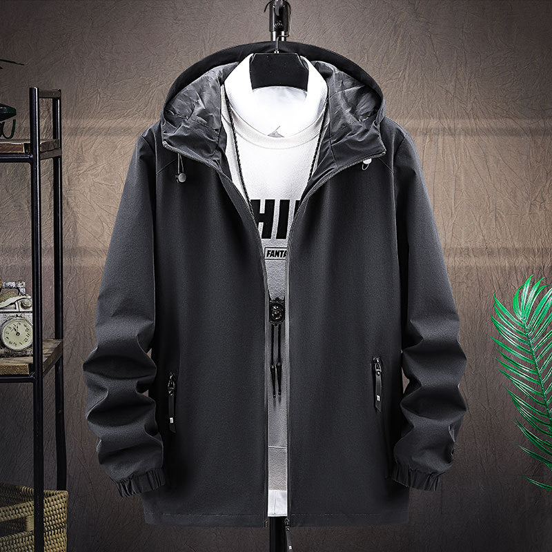 Men's Spring And Autumn Solid Color Hooded Jacket