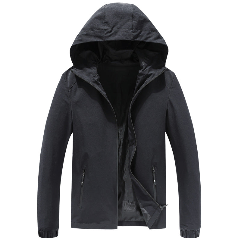 Men's Spring And Autumn Solid Color Hooded Jacket