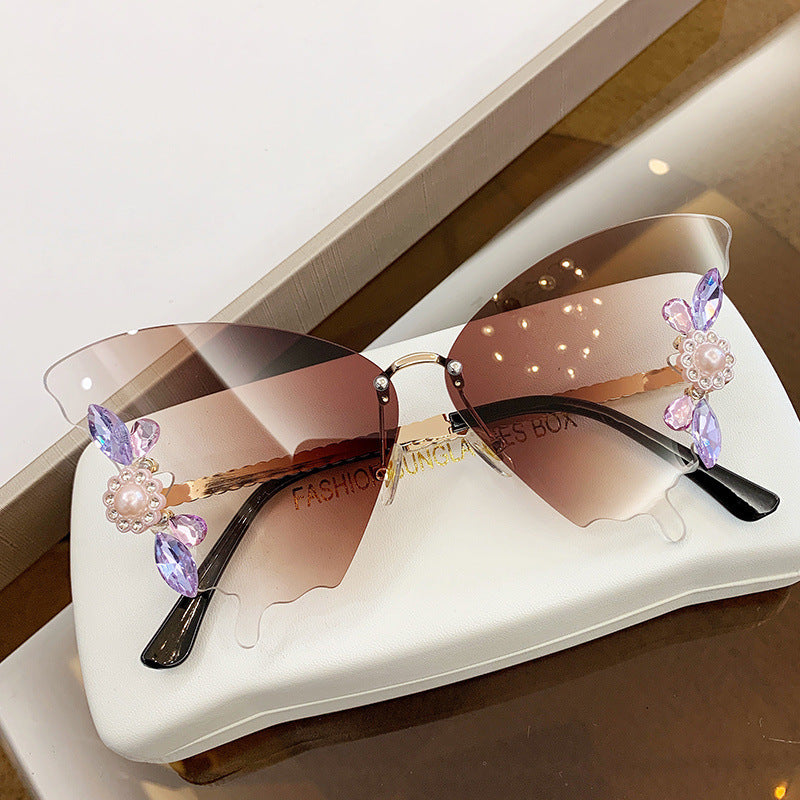Diamond-encrusted Sunglasses In Butterfly Shape Female