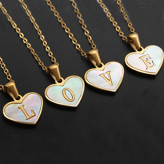 26 Letter Heart-shaped Necklace White